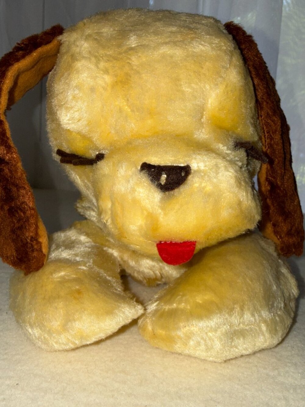 Vtg KNICKERBOCKER Animals of DISTINCTION Sleepy Head Puppy Dog Rattle Bells Ears
